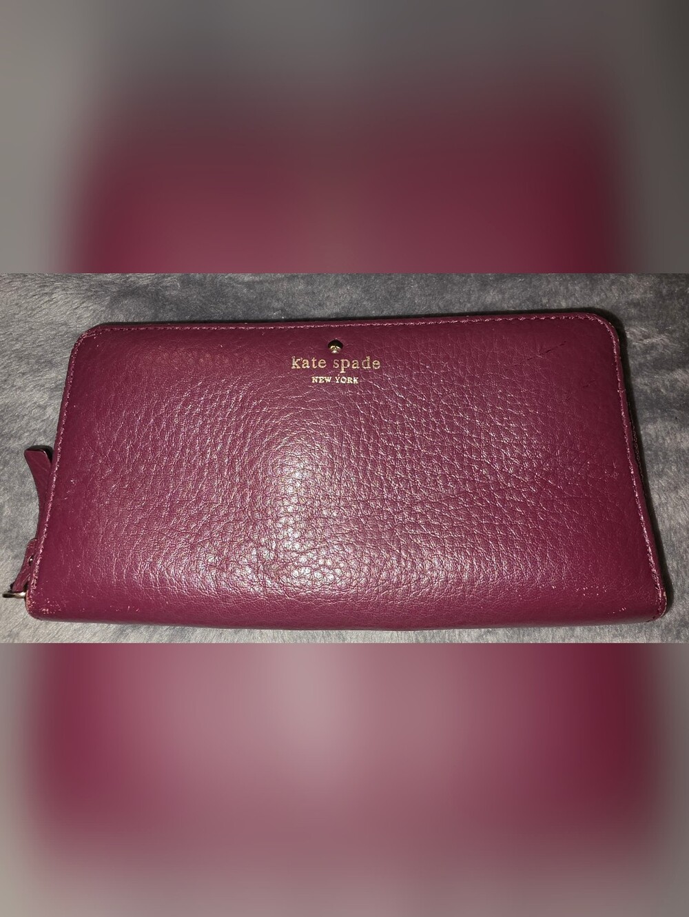 kate spade Berry Pebbled Leather Wallet with Gold Logo